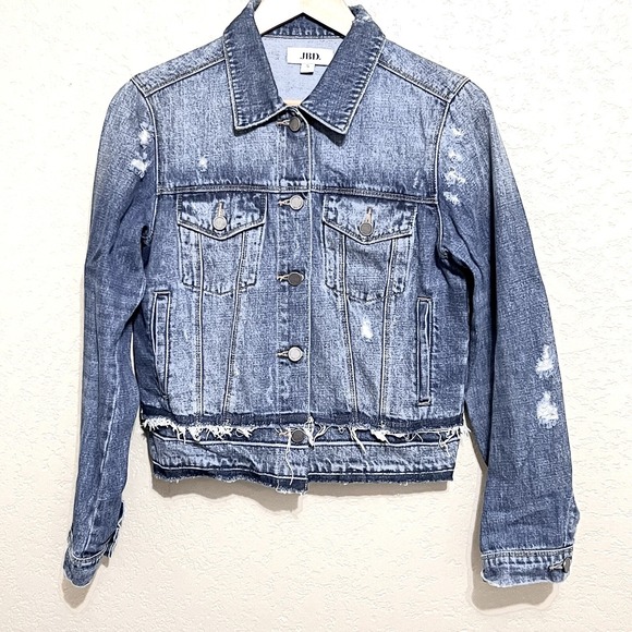 Just Black Denim Jackets & Blazers - JBD Just Black Denim Jacket Women S Blue Excellent Distressed Raw Hem DA349N
